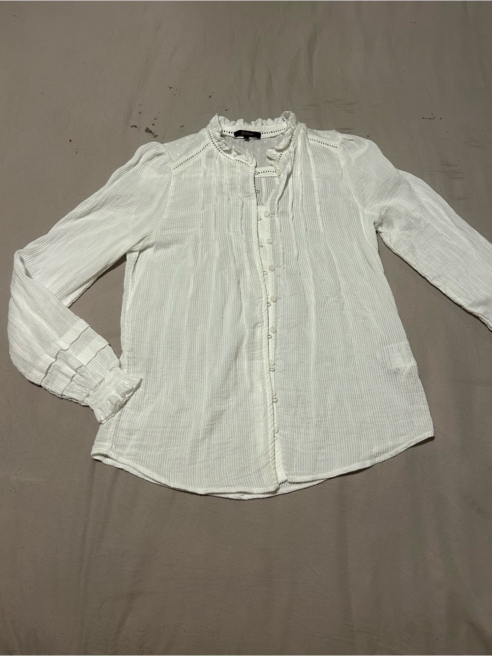 Quince White Ruffle-Neck Button Front Blouse